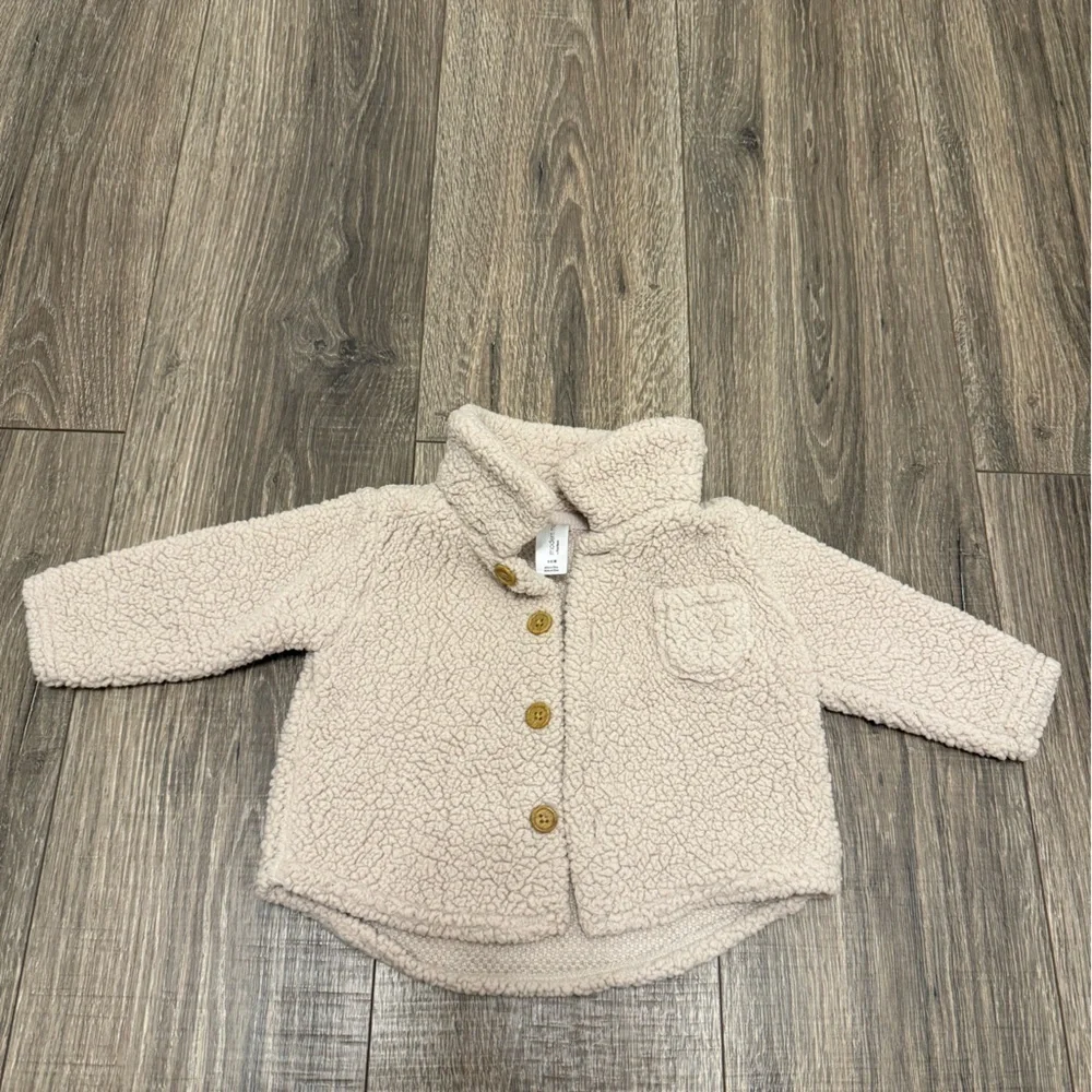 Modern Moments By Gerber Baby Beige Button Up Sherpa Fleece Size 3-6m